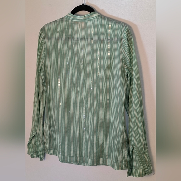 TORY BURCH Stephanie Green Sequin V-Neck Long Sleeve Cotton Tunic Blouse Size 6 - Picture 7 of 14